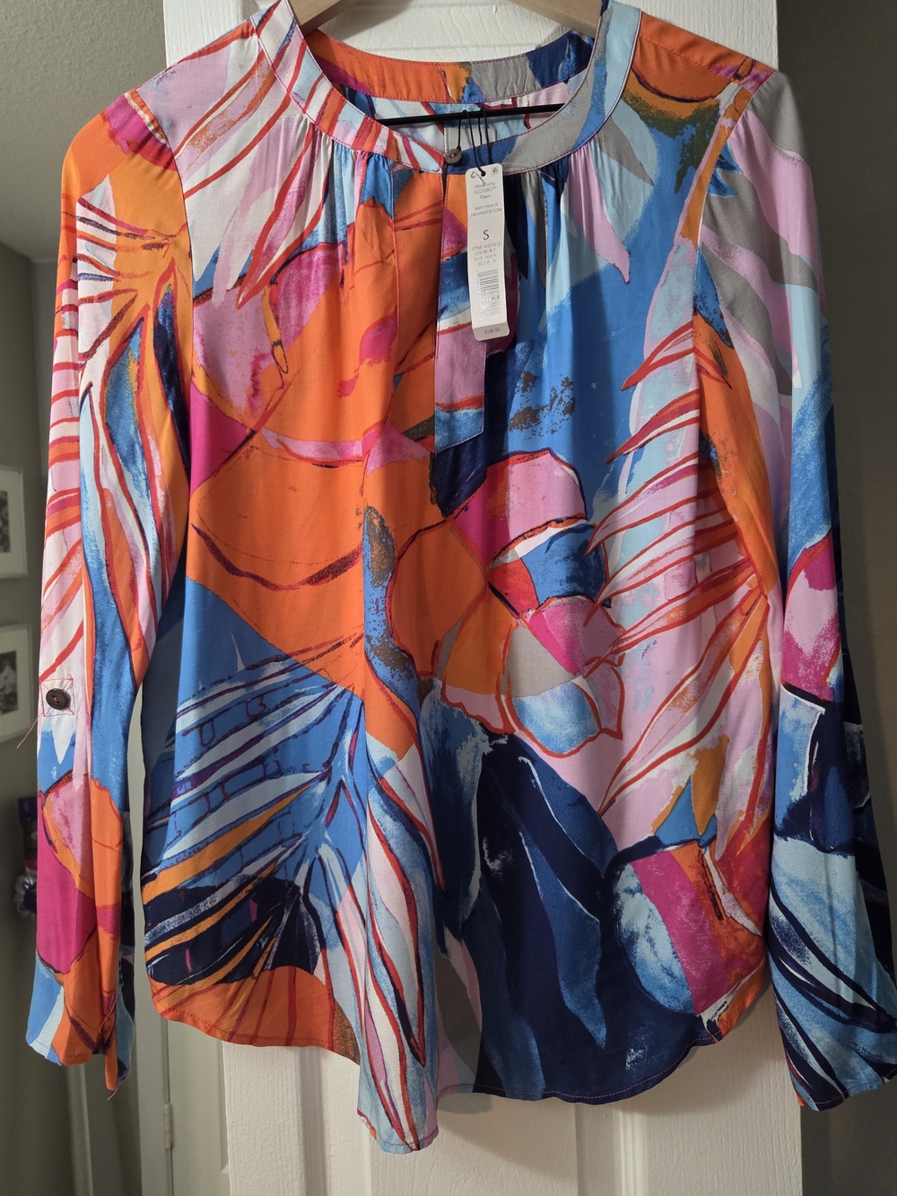 NIC+ZOE Multicolor Abstract Floral Blouse - Orange, Blue, Pink